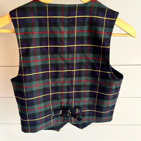 Janie and Jack Boys Navy Red Green Classic Holiday Christmas Plaid Vest Size 10 - Picture 2 of 10
